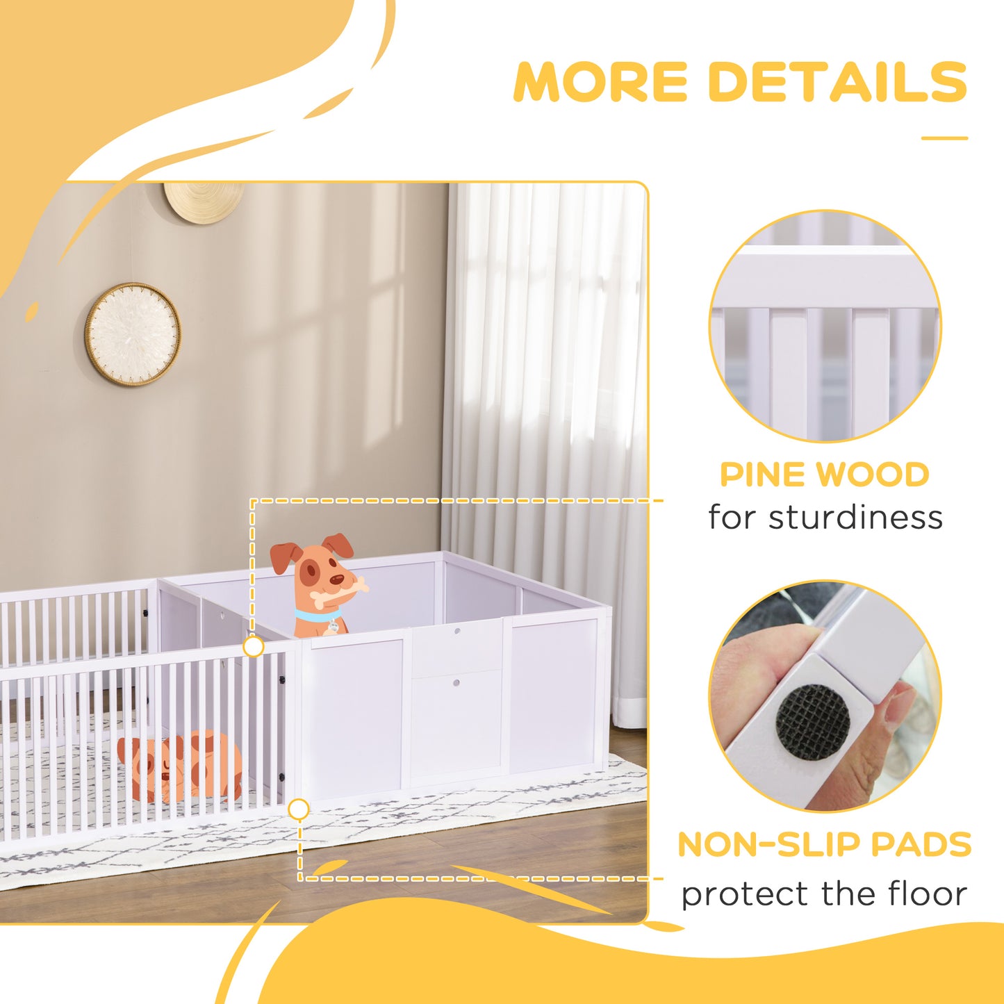 Wooden Dog Pen Pet Playpen 7 Panels Puppy Pen for Indoors - White