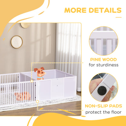 Wooden Dog Pen Pet Playpen 7 Panels Puppy Pen for Indoors - White