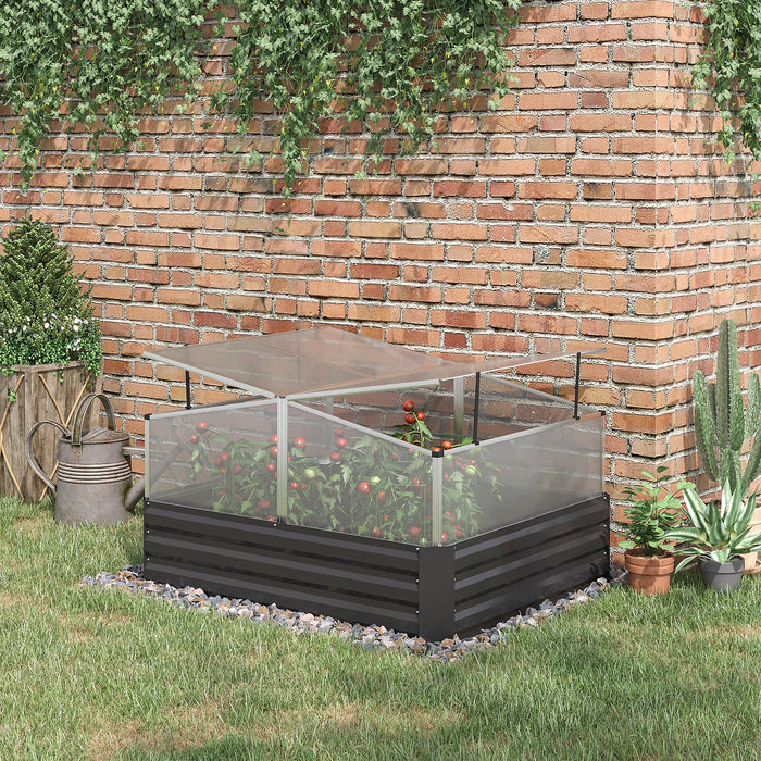 Outsuuny Galvanised Raised Garden Bed, Outdoor Planter Box with Greenhouse and Cover for Vegetables, Flowers, Grey