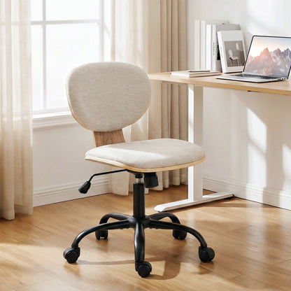 Home Office Chair, Swivel Computer Desk Chair with Rocking Function, Adjustable Height, Curved Back, Wheels, Armless, Light Grey