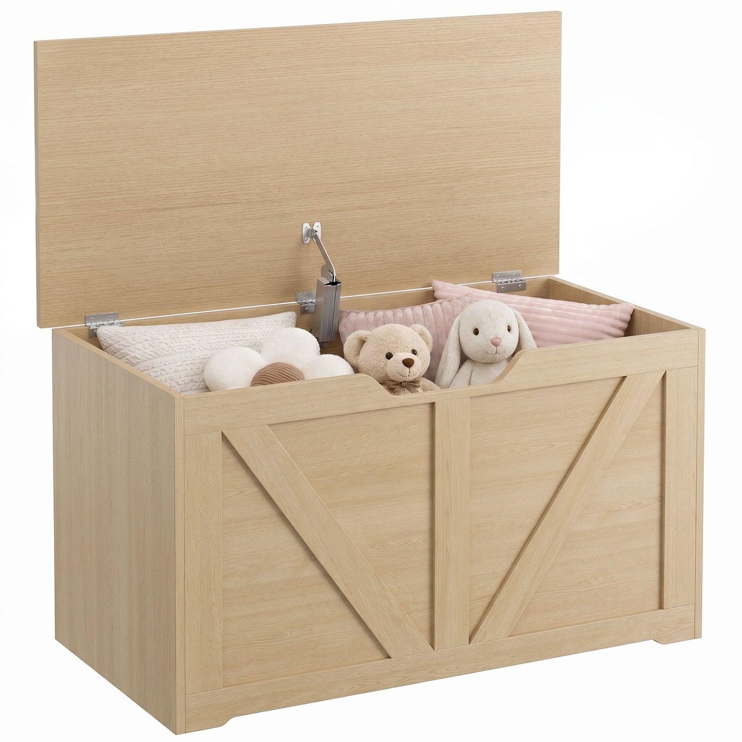 Storage Trunk for Living Room with Safety Hinge, 80cm, Nature Wood
