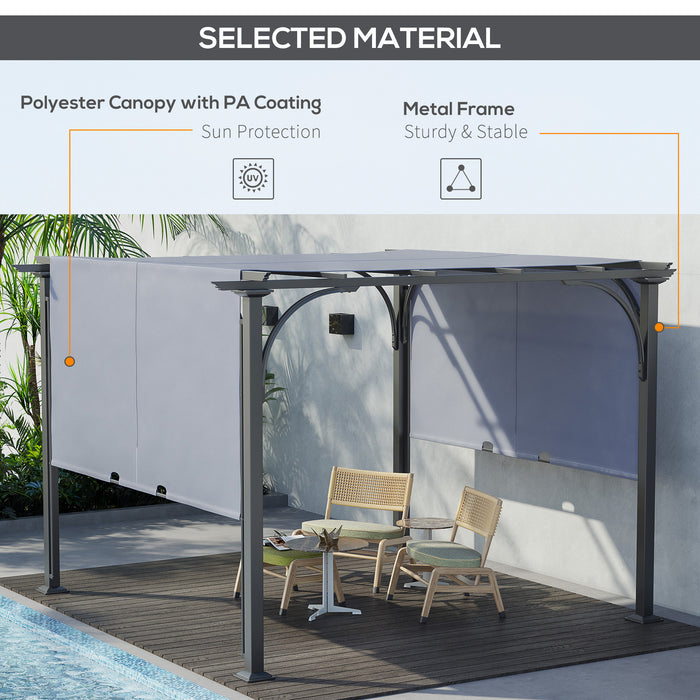 3 x 3(m) Garden Pergola, Outdoor Retractable Pergola Gazebo with Adjustable Canopy, Sun Shade Patio Canopy Shelter, Grey