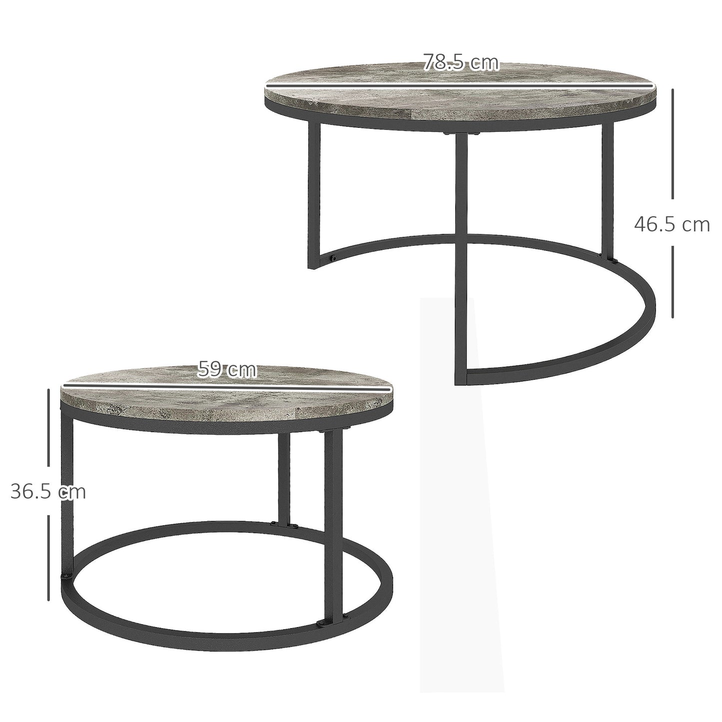 2 Pcs Stacking Coffee Table Set Steel Frame Cement-Effect Top Foot Pads