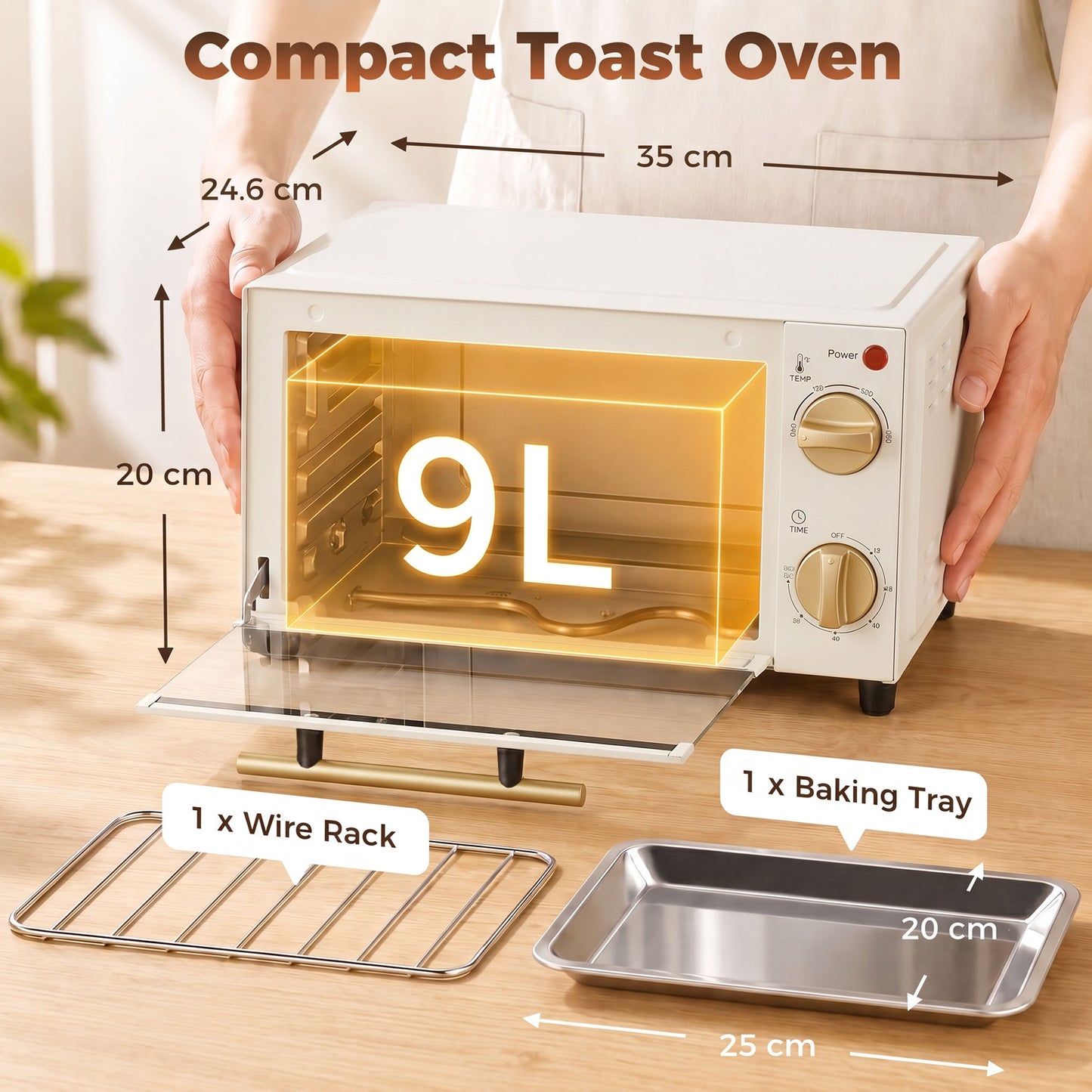 Mini Oven 9L Countertop Toaster Oven with Timer Control 750W White