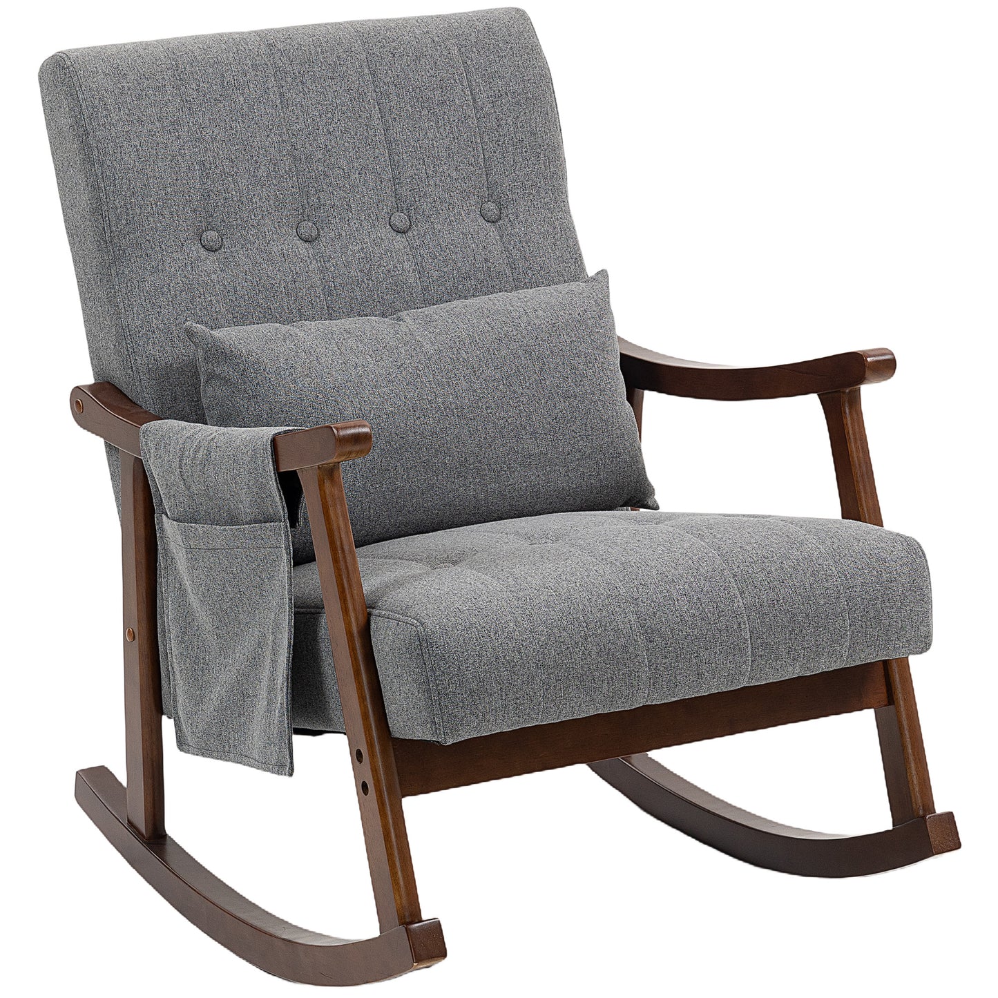 Modern High Back Rocking Chair with Solid Wood Legs, Grey