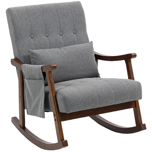 Modern High Back Rocking Chair with Solid Wood Legs, Grey