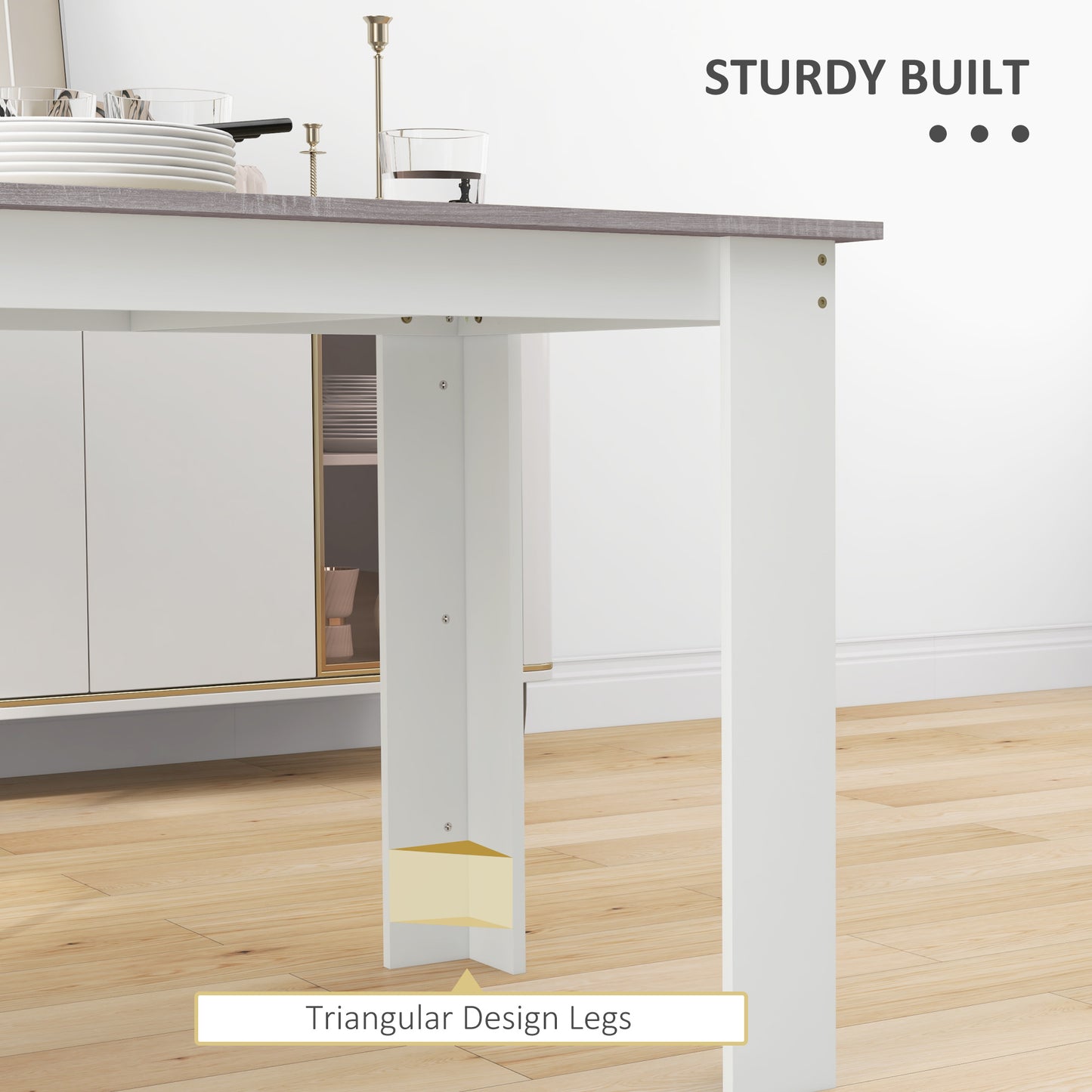 Dining Table for 4-6 People, Wood Effect Tabletop, Grey