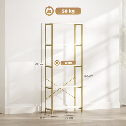 Modern Bookshelf, Freestanding Bookcase, White and Gold Tone