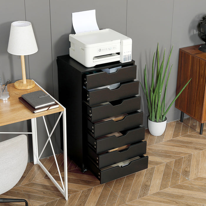 Mobile Filing Cabinet, 7-drawer File Cabinet with Wheels, Black