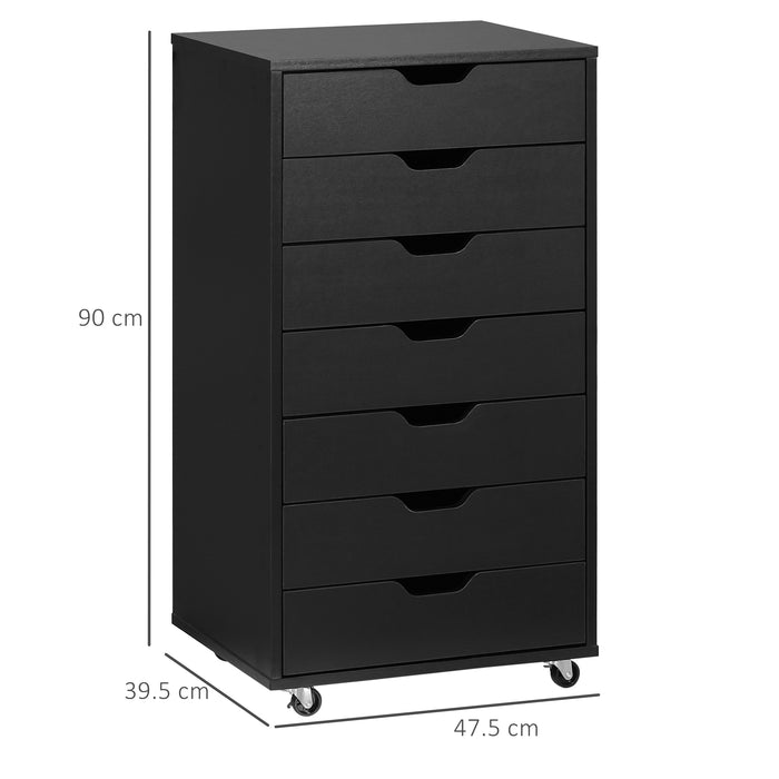 Mobile Filing Cabinet, 7-drawer File Cabinet with Wheels, Black