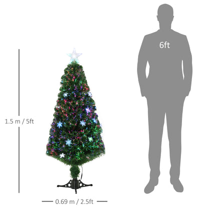 5ft Pre-Lit Fibre Optic Christmas Tree with Multicolour LEDs, Bows & Star