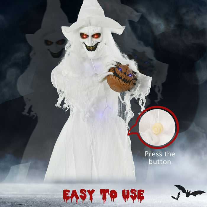 74" Witch Halloween Decoration with Light Up Eyes and Body, White