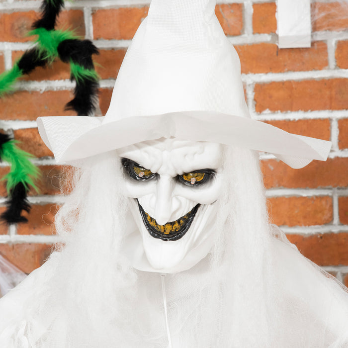 74" Witch Halloween Decoration with Light Up Eyes and Body, White