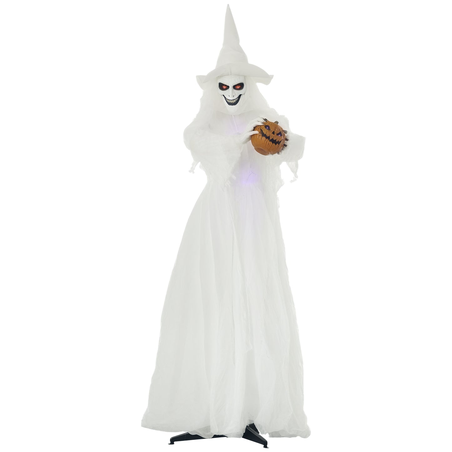 74" Witch Halloween Decoration with Light Up Eyes and Body, White