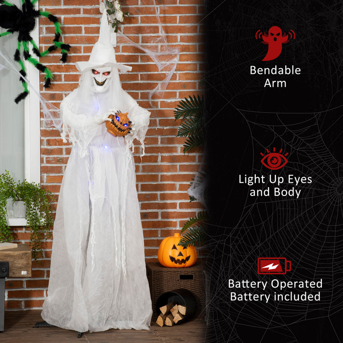 74" Witch Halloween Decoration with Light Up Eyes and Body, White