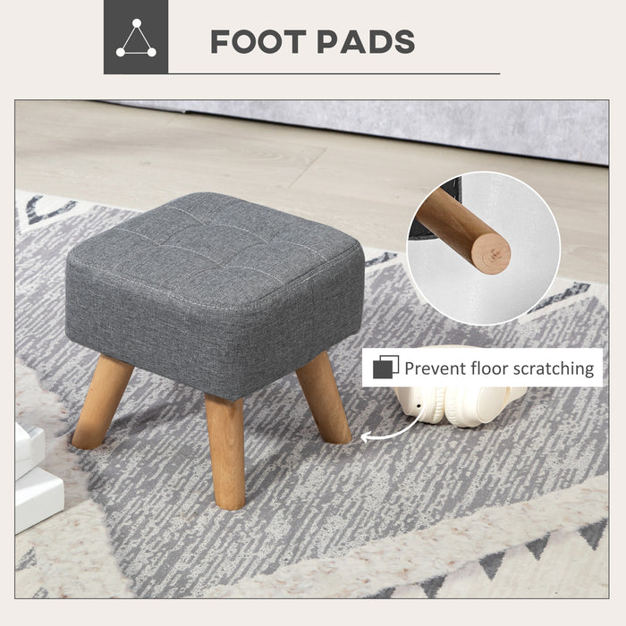 Modern Tufted Footstool, Fabric Foot Stool with Rubber Wood Legs, Padded Seat, for Living Room, Bedroom, Entryway, Grey