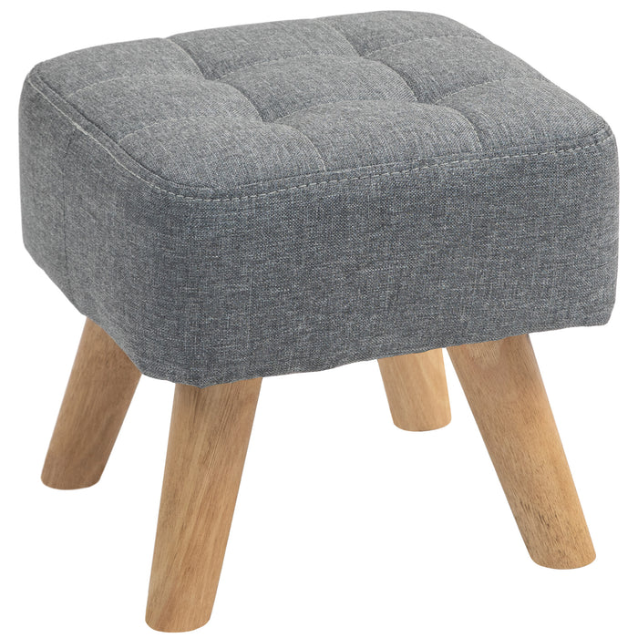 Modern Tufted Footstool, Fabric Foot Stool with Rubber Wood Legs, Padded Seat, for Living Room, Bedroom, Entryway, Grey