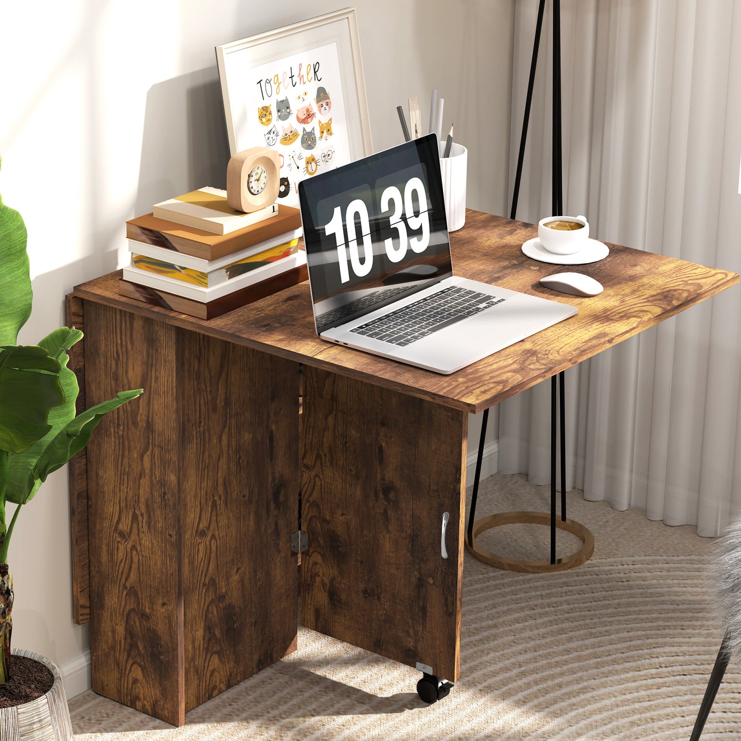80-140 cm Folding Dining Table for 4-6 Drop Leaf Table Rustic Brown