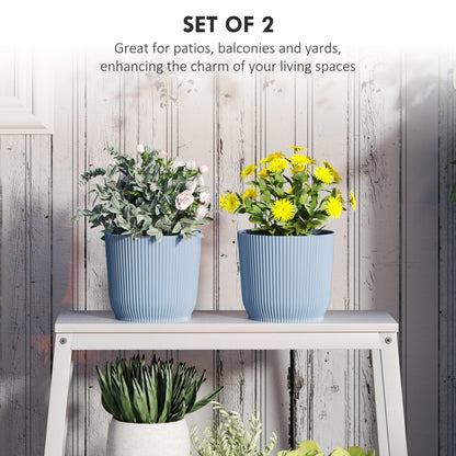 Set of 2 Round Plant Pots Outdoor 22cm for Garden Decoration, Blue