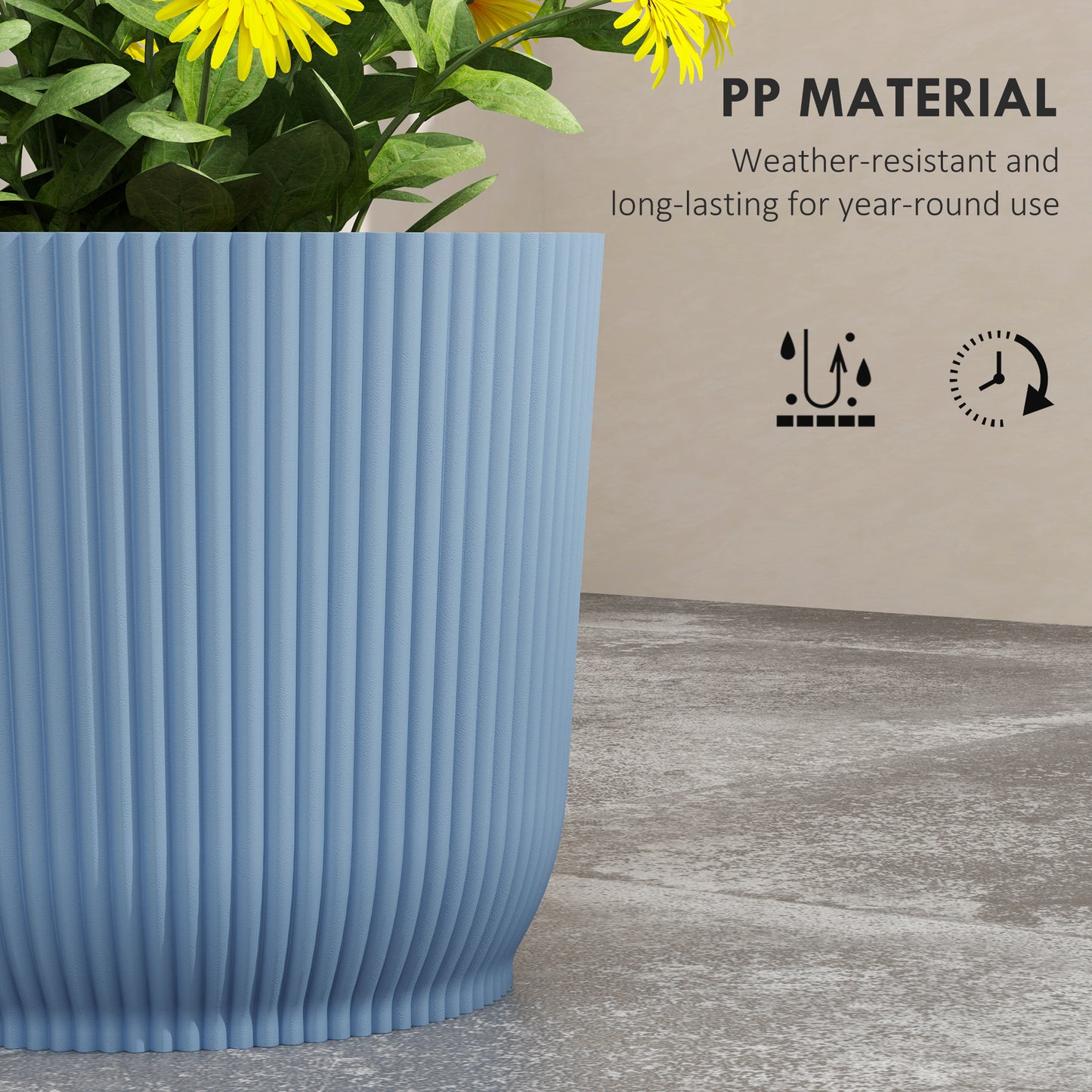 Set of 2 Round Plant Pots Outdoor 22cm for Garden Decoration, Blue