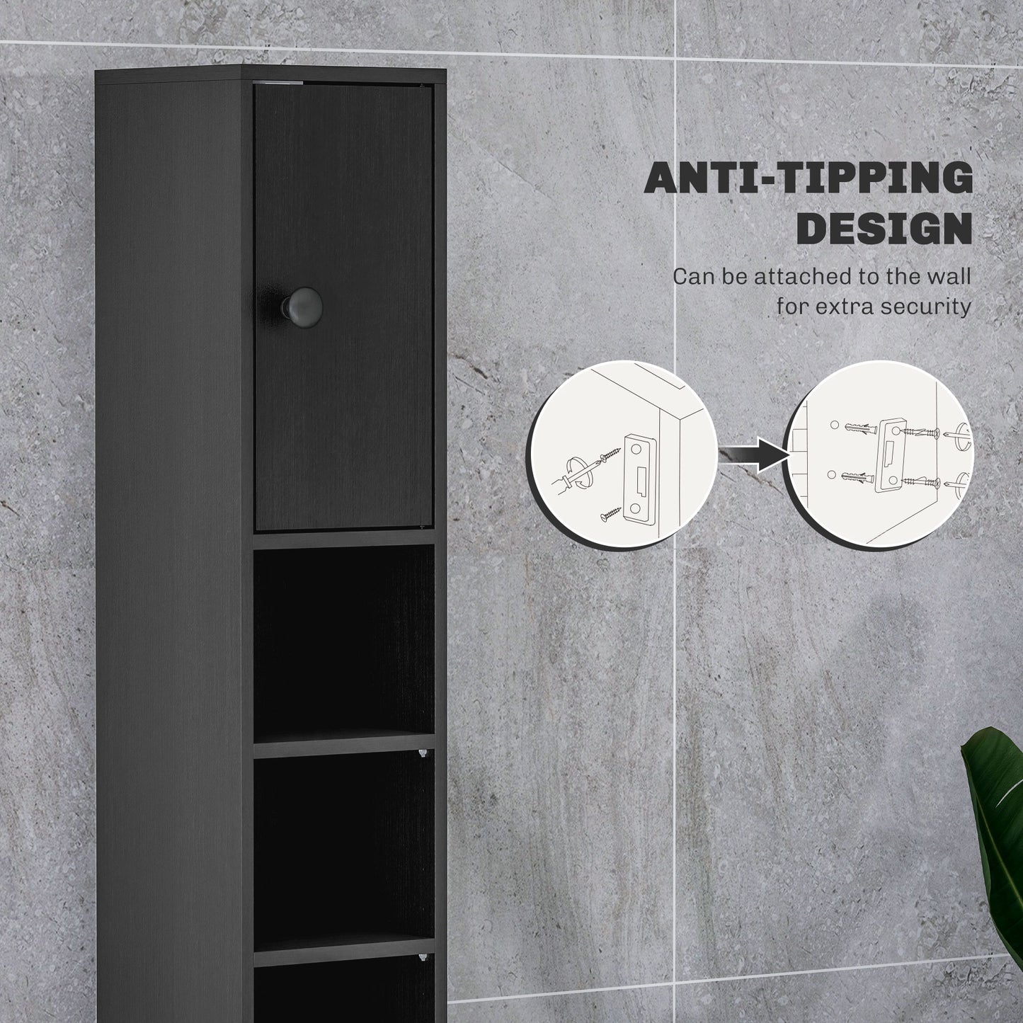 kleankin Slim Bathroom Cabinet, Toilet Roll Storage w/ Open Shelves, Black