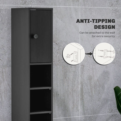 kleankin Slim Bathroom Cabinet, Toilet Roll Storage w/ Open Shelves, Black