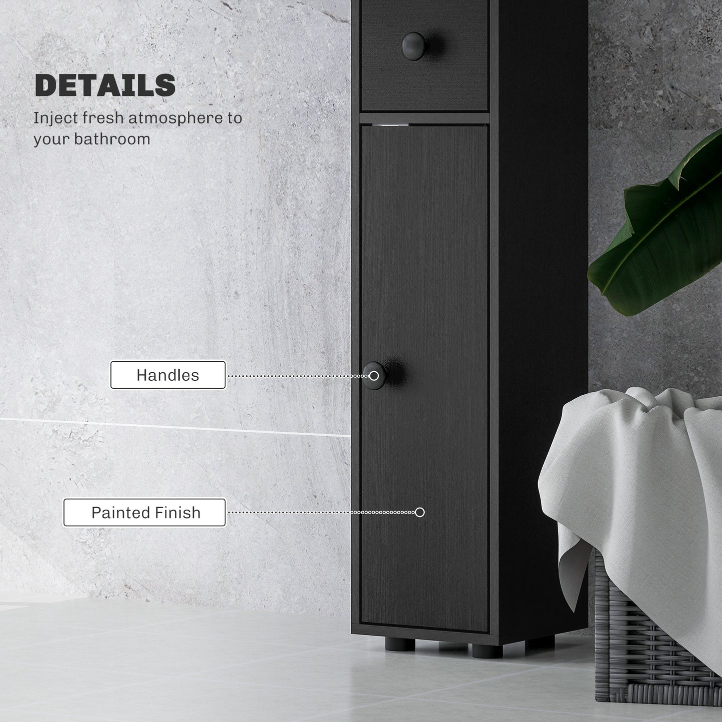 kleankin Slim Bathroom Cabinet, Toilet Roll Storage w/ Open Shelves, Black