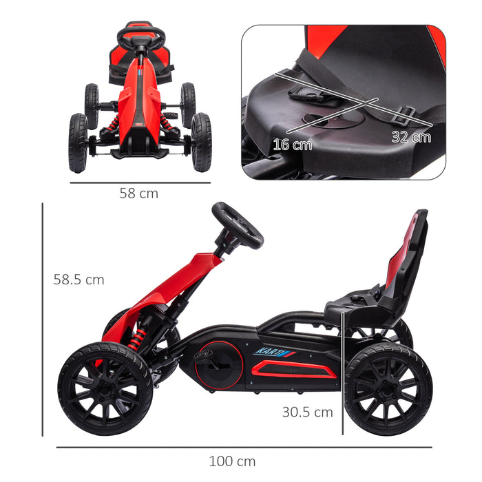 Children Pedal Go Kart, Kids Ride on Racer w/ Adjustable Seat, Shock Absorption EVA Tyres, Handbrake, for Kids Aged 3-8, Red