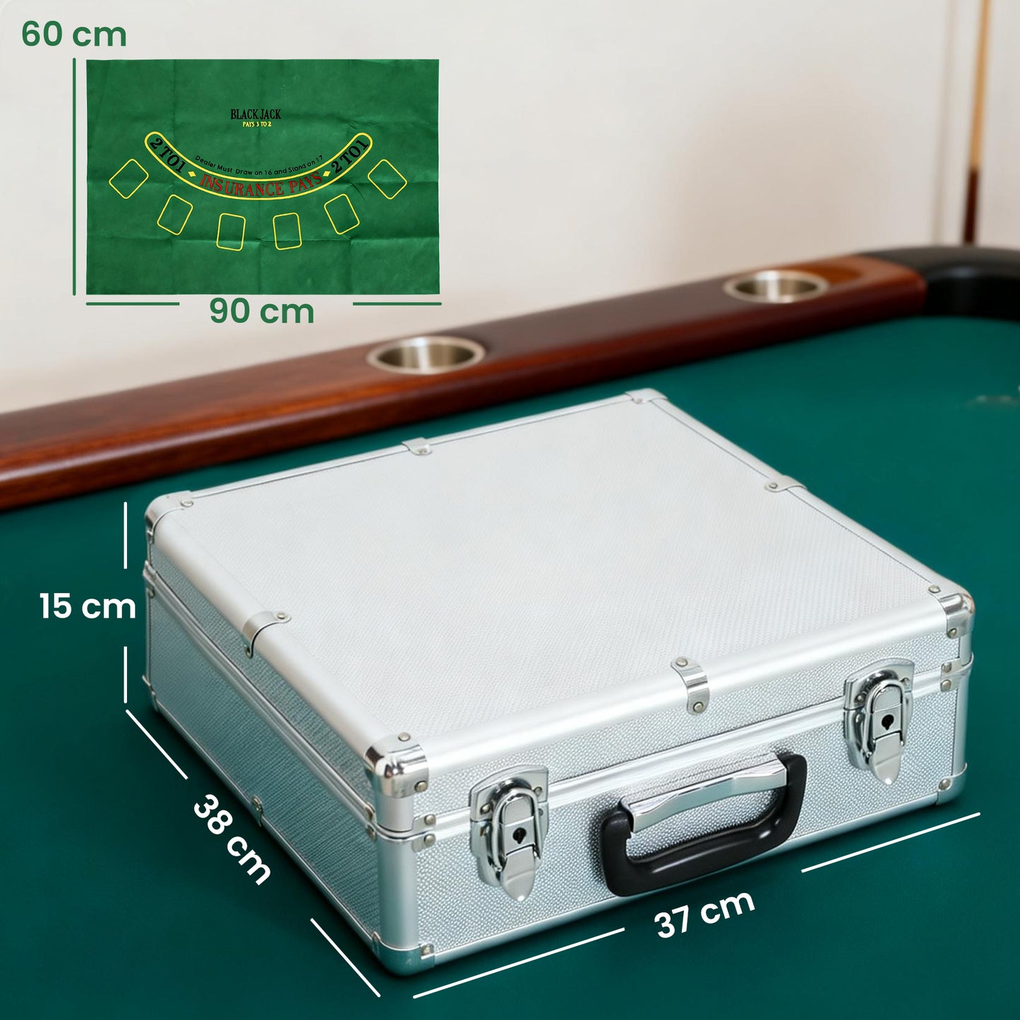 500-Piece Poker Chips Set with Card Shuffler, Card Shoe, ABS Case, Casino Texas Holdem Poker Set with Mat, 11.5g Poker Chips, Two Decks of Cards, Dealer, Blind Buttons, Five Dices, Silver