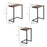 C-Shaped Nesting Tables Set of 3 with Steel Frame, Rustic Brown