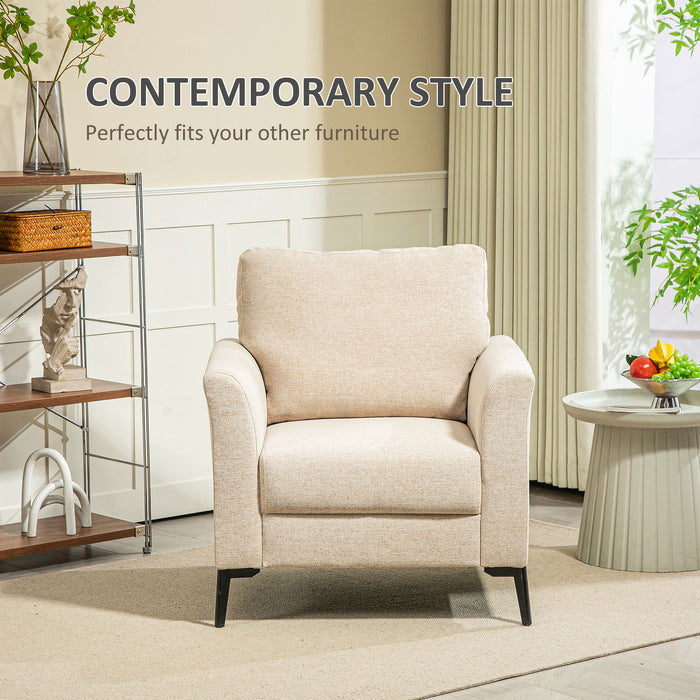 Linen Fabric Modern Accent Chair with Metal Legs, Wood Frame, Beige