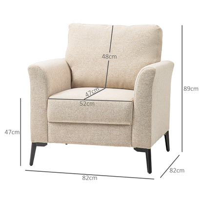 Linen Fabric Modern Accent Chair with Metal Legs, Wood Frame, Beige