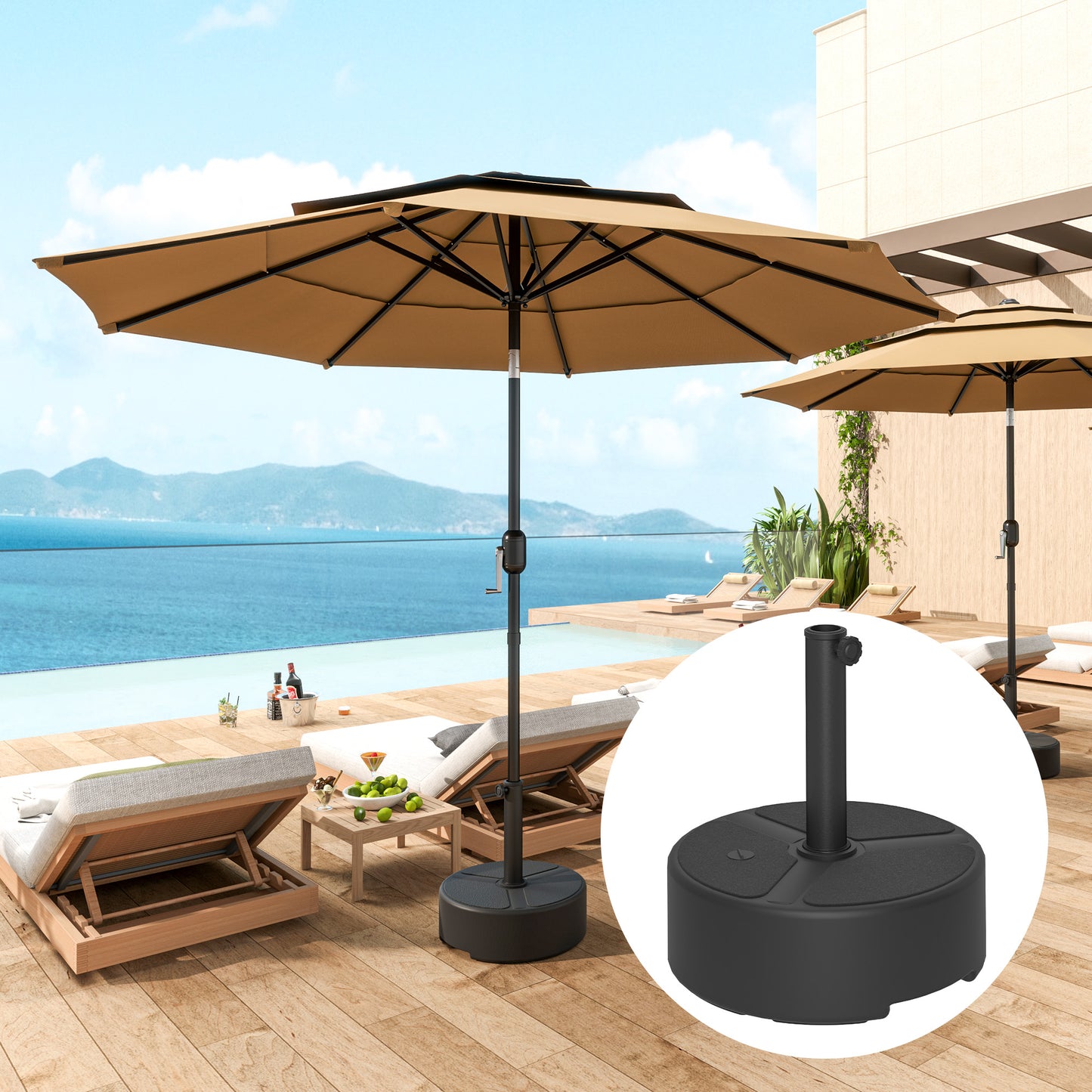 Round Garden Parasol Base, Sand/Water Filled Parasol Stand, Black