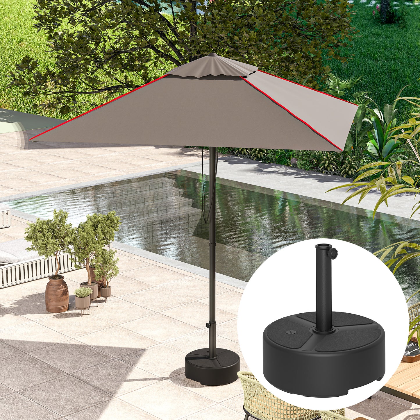 Round Garden Parasol Base, Sand/Water Filled Parasol Stand, Black