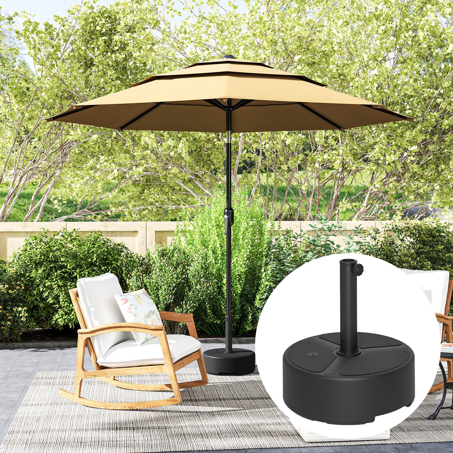 Round Garden Parasol Base, Sand/Water Filled Parasol Stand, Black