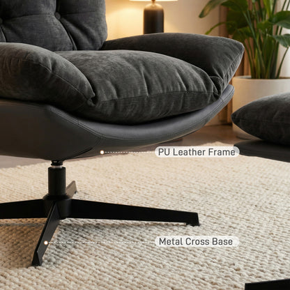 Accent Chair with Footstool, Modern Swivel Lounge Chair, Dark Grey