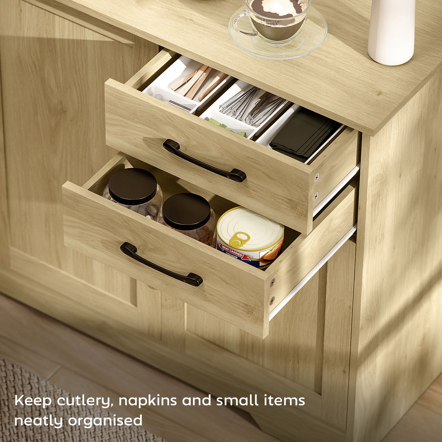 Sideboard with Soft-Close Doors, Modern Storage Cabinet Natural