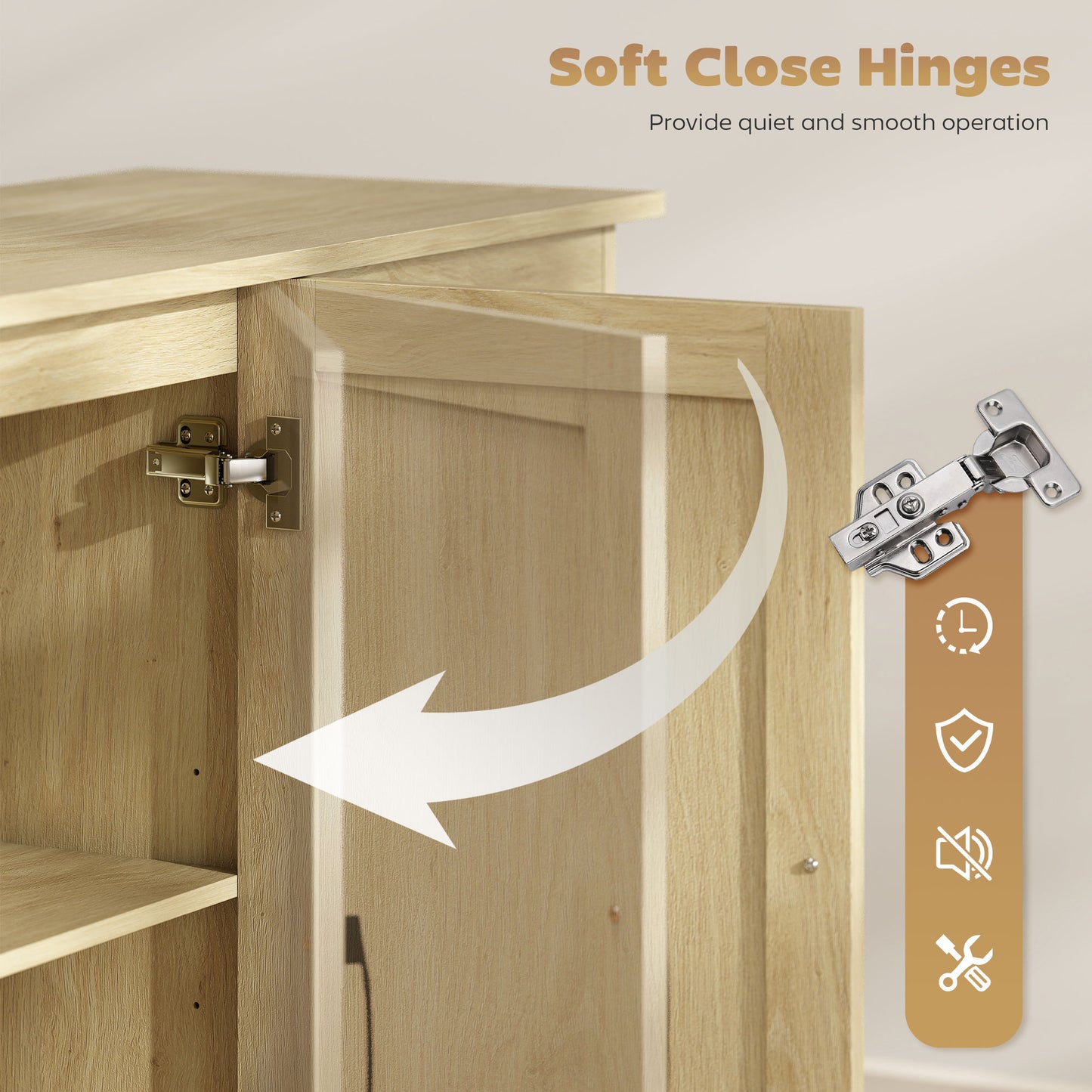 Sideboard with Soft-Close Doors, Modern Storage Cabinet Natural