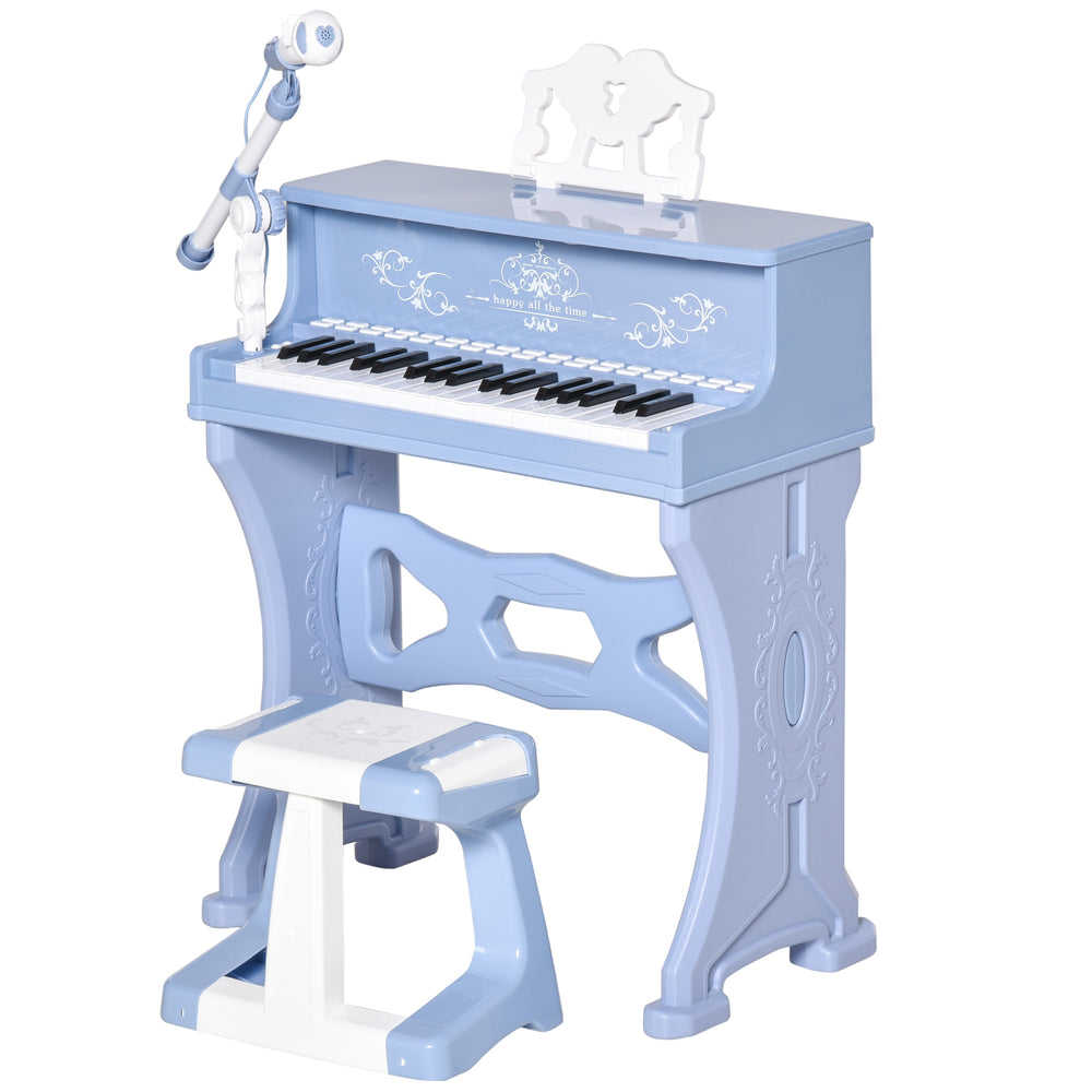 37 Keys Mini Electronic Keyboard Kids Musical Instrument Educational Game Children Grand Piano Toy Set w/Stool & Microphone & Music Blue