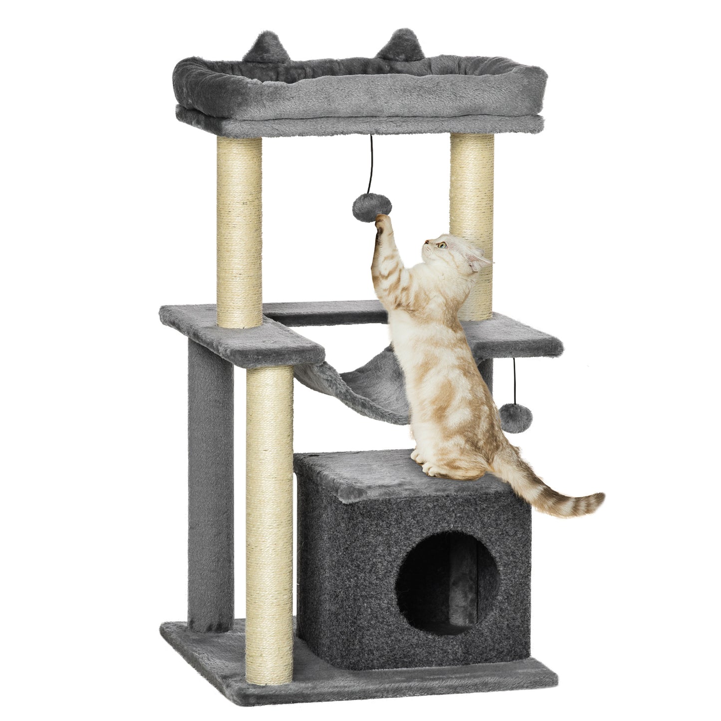 Cat Tree, 90cm Cat Tower with Sisal Scratching Posts, Grey
