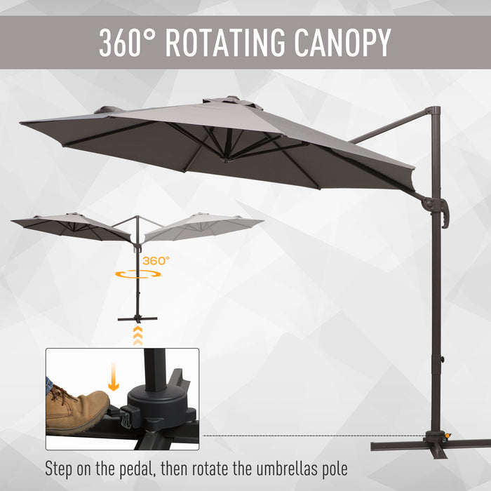 3M Roma Umbrella Sun Shade Cantilever Hanging Parasol w/ Cross Base Hand Crank Aluminium Frame 360√Ç¬∞Rotation - Grey