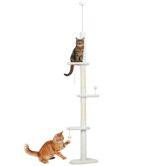  225-255 cm Adjustable Cat Tree with Sisal Scratching Posts, Beige