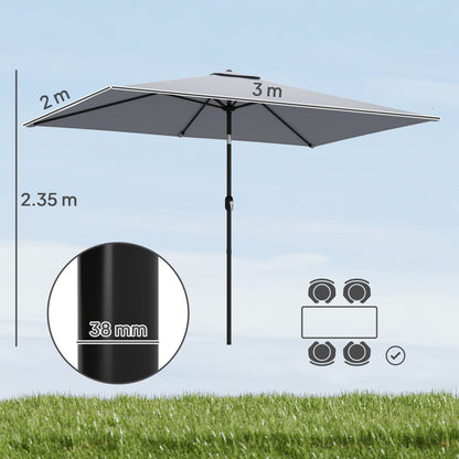 Garden Parasol, Outdoor Umbrella with Tilt Function, Light Grey