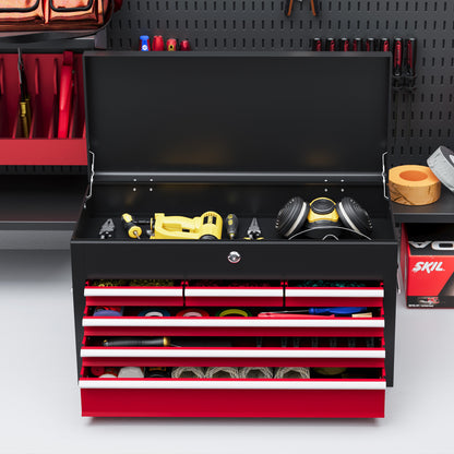 Lockable Metal Tool Chest w/ 6 Drawer, Ball Bearing Runners, Red