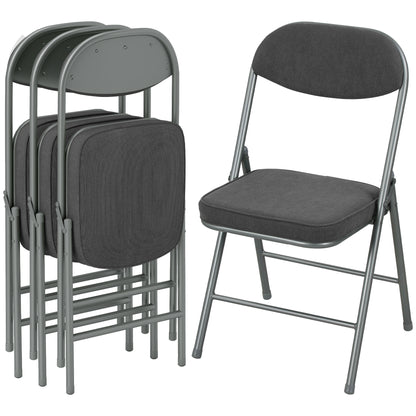 Folding Chairs Set of 4 with Cushioned Seat, Steel Frame, Dark Grey