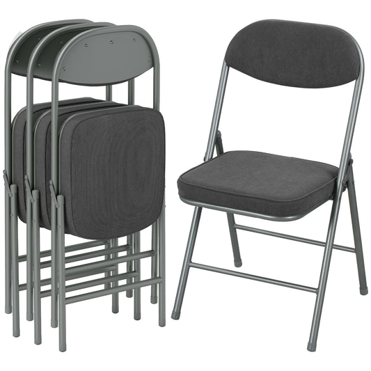Folding Chairs Set of 4 with Cushioned Seat, Steel Frame, Dark Grey