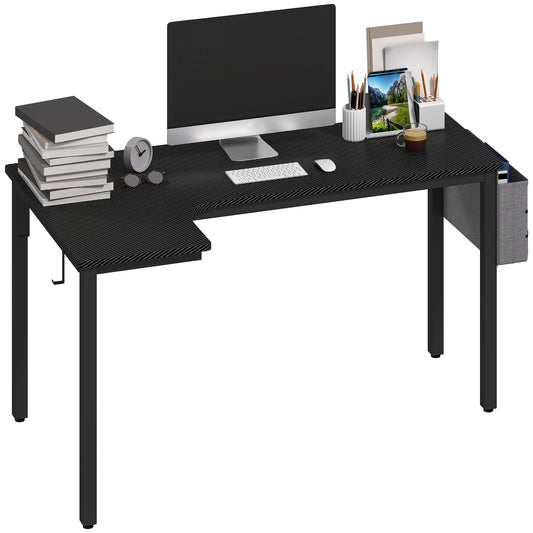 L-Shaped Corner Desk Computer with Fabric Bag and Hooks, Black