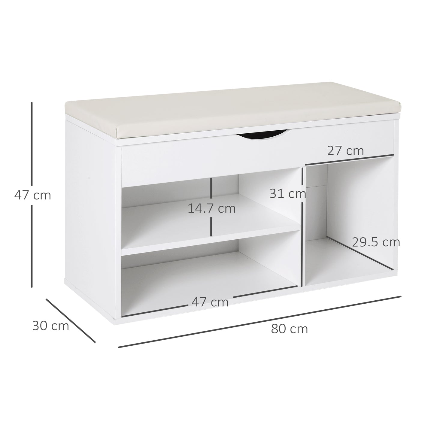 Wooden Shoes Cabinet Bench Hidden Storage Padded Seat Organiser White