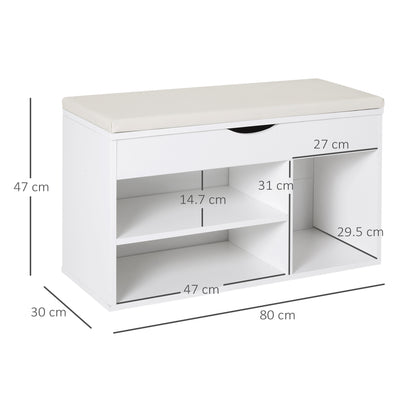 Wooden Shoes Cabinet Bench Hidden Storage Padded Seat Organiser White