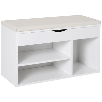 Wooden Shoes Cabinet Bench Hidden Storage Padded Seat Organiser White